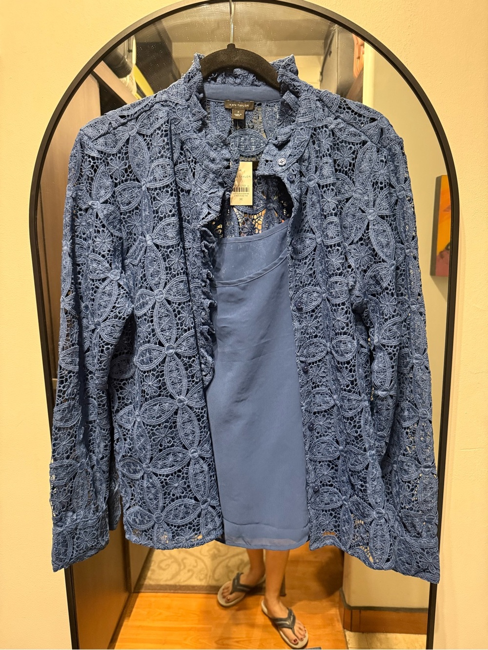 Ann Taylor Blue Crochet Lace Blazer
